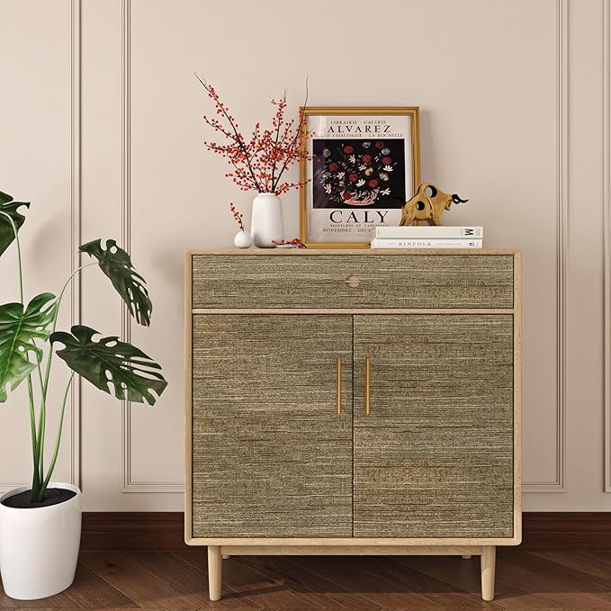Livelynine Gold Grasscloth Peel and Stick Wallpaper Textured Accent Wall Paper