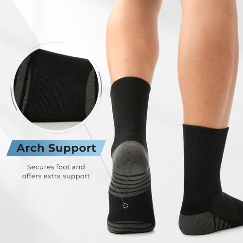 BAMBOO COOL Men's Athletic Crew Socks - Cushioned, Moisture-Wicking, Breathable Arch Support | 6 Pack