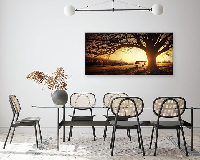 Muolunna BK4098 Wall Art Decor Canvas Print Picture Big Trees in Sunset 1 Panel Golden Sunset Forest Natural Landscape Painting Artwork for Living Room Bedroom Office Home Wall Decor