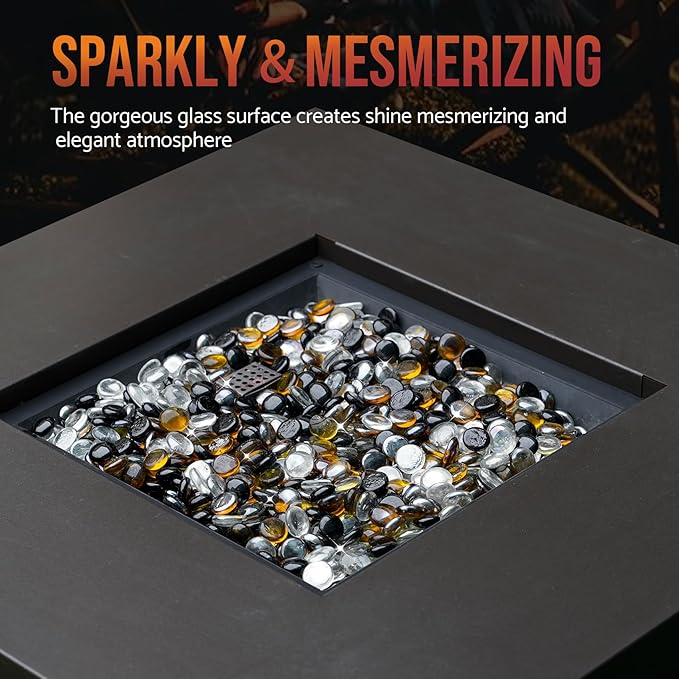 Skyflame 10-Pound Blended Fire Glass Beads for Fire Pit Fireplace Landscaping, 1/2-Inch Onyx Black, Crystal Ice, Caramel Luster