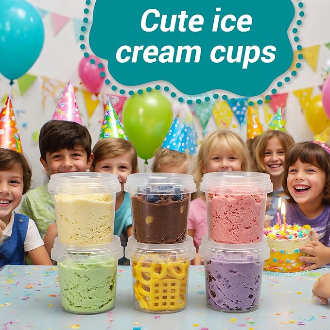 ASEVAT 5 oz 6 Pack Airtight Small Plastic Bucket with Lid, Mini Snack Buckets, Reusable Ice Cream Tub, Food Storage Container, Food Grade Freezer and Microwave Safe for Sauce, Soup