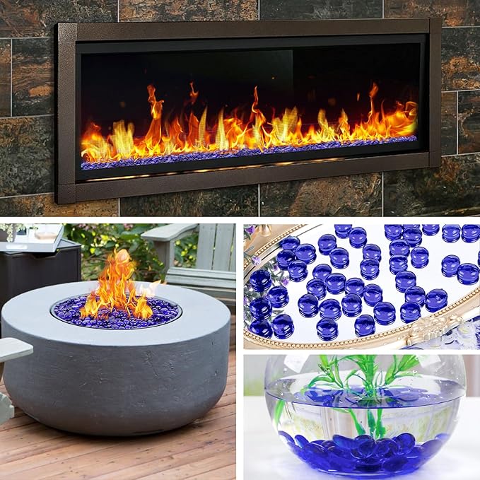 DomeStar 10LB Cobalt Blue Fire Pit Rocks, Reflective Round Glass Beads for Natural Propane Fire Pit Landscaping