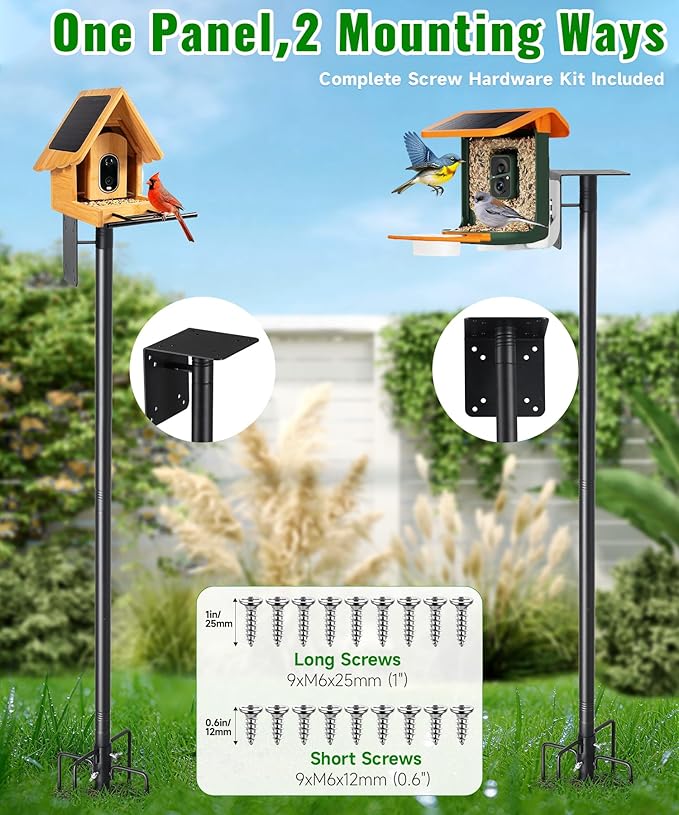 Heavy Duty Bird House Pole for Outdoor, 75” Adjustable Metal Bird Feeder Pole, 6.7 inch Wide 5-Prong Base, 1 inch Diameter Mounting Pole for Smart Bird Feeder, Bluebird House, Patios & Gardens