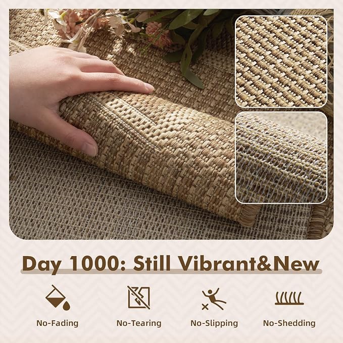 MontVoo-3x5 Outdoor Rug Porch Entryway Rug-Polypropylene Indoor Outdoor Rugs for Entryway Kitchen Balcony Patio, Textured Weave, Durable, Fade-Resistant, Non-Shedding, Modern Neutral Brown