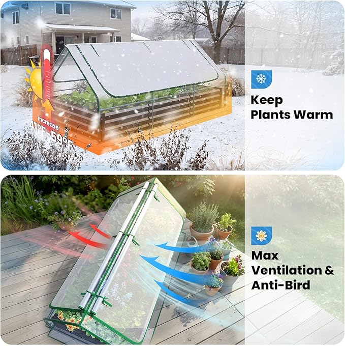 Quictent Raised Garden Bed Galvanized Raised Beds for Gardening Vegetables with Cover 8x4x1 ft Metal Planter Box Outdoor Use (Clear)