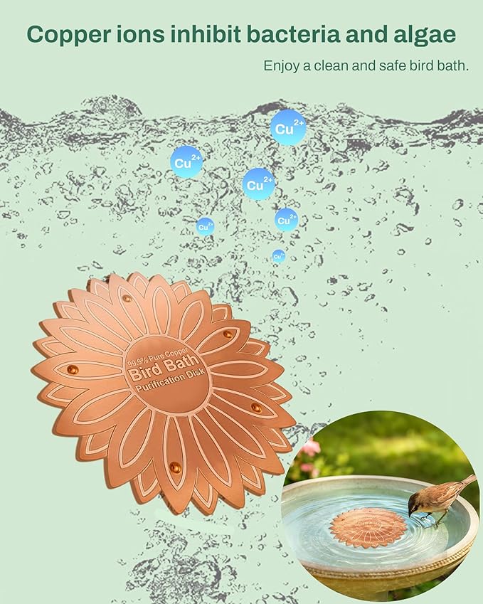 Bird Bath Purification Disk Pure Copper Outside Winter Solar Power Birdbath Hummingbird Solar Power Wild Cleaner Heater Deicer Cage Hanging Bowl Feeder Cage Dispenser Garden Lover Women Gift