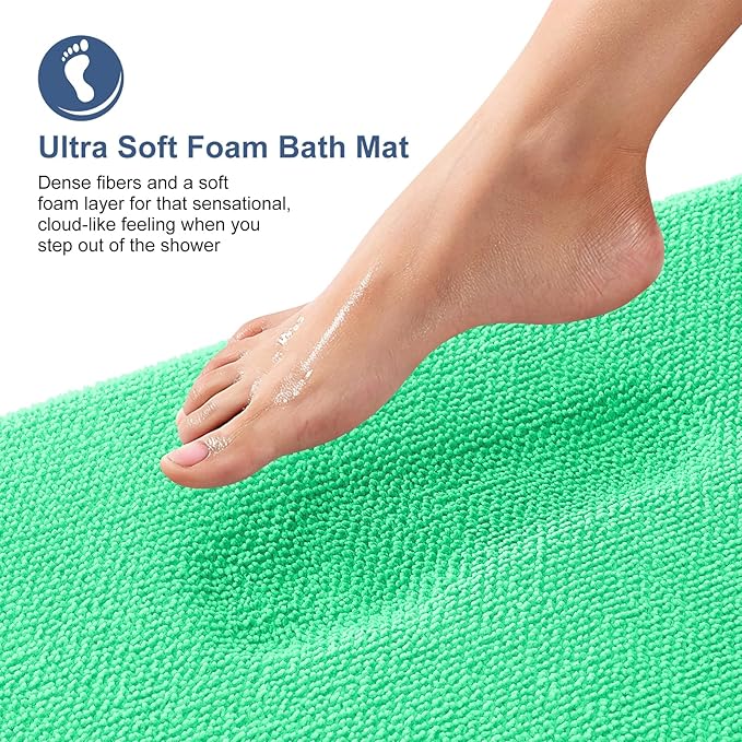 OLANLY Thick Memory Foam Bath Mat Rug 36x24, Extra Soft Absorbent Bathroom Rug, Quick Dry Bath Mats, Non-Slip, Machine Washable Carpet for Bathroom, Tub and Shower, Home Decor Accessories, Mint Green
