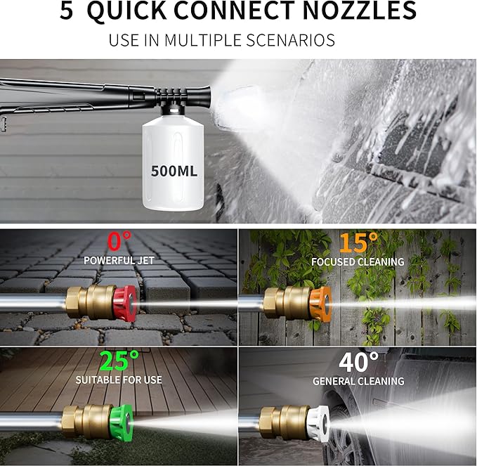 2026new Pressure Washer 5000PSI with Adj-8-Level Touch Screen, 34" Tall Power Washer, 4 Quick Connect Nozzles, Inlet Hose&Filter&500mlFoam Cannon for Cars/Fences/Driveways,Red