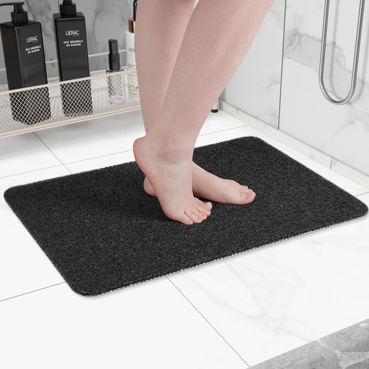 Non-Slip Bathtub Mat, Anti Slip Shower Mat, Fast Drying Bathtub Mats, Foot Scrubber Mat, Anti Slip Mat for Tub, Floor, Bathroom, Kitchen, Home, Hotel (Black 24"×16")