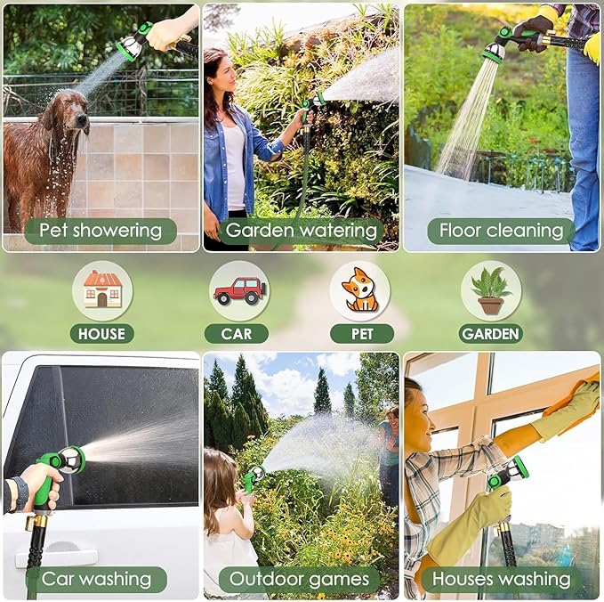 Non-Expandable Garden Hose 150 ft, Ultra Lightweight Flexible Water Hose with 10-Pattern Nozzle, Leak-Proof, High-Density Fabric, Thickened Connector, Shut-Off Valve for Yard, Lawn, Outdoor