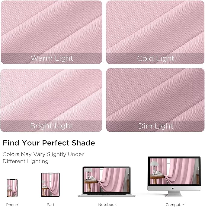CUCRAF Light Pink Blackout Curtains 84 inch Length 2 Panels Set, Rod Pocket