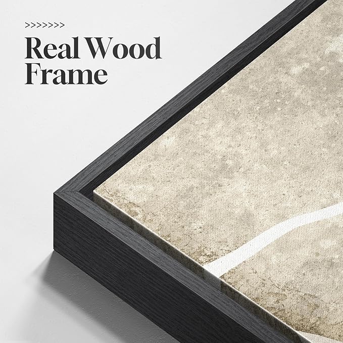 Large Framed Neutral Abstract Wall Art Set of 2, Modern Black Beige Brown