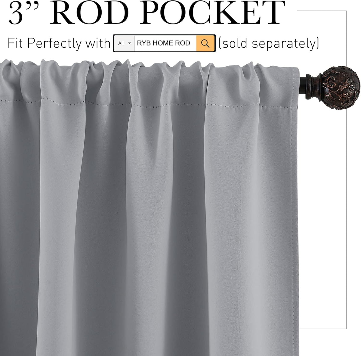 RYB HOME Kitchen Curtains 45 inch Length 2 Panels Set, Privacy Assured Drapes Room Darkening Small Window Treatment for Cafe Bathroom, W29 x L45 inch, Silver Grey