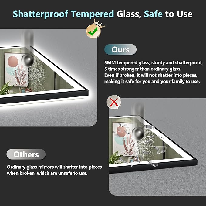 40x38 Black Framed LED Bathroom Mirror