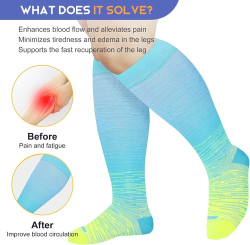 LEVSOX Compression Socks for Women & Men - Plus Size 15-20 mmHg Knee High for Travel & Nurses