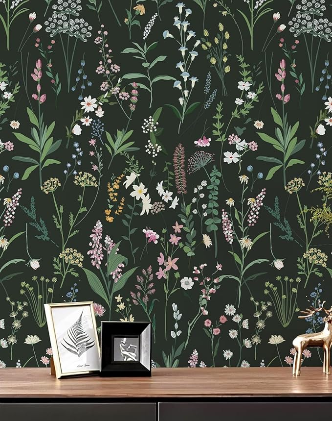 JiffDiff Floral Wallpaper Peel and Stick Farm Floral 1181" x 17.32" Wildwood