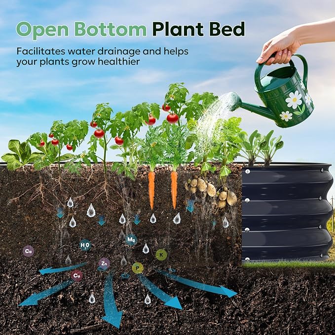 Raised Garden Bed 4×2×1 FT, Galvanized Metal Raised Planter Box Decorative Vegetable & Flower Planting Container for Patio Entryway Poolside Outdoor Landscaping Midnight Blue