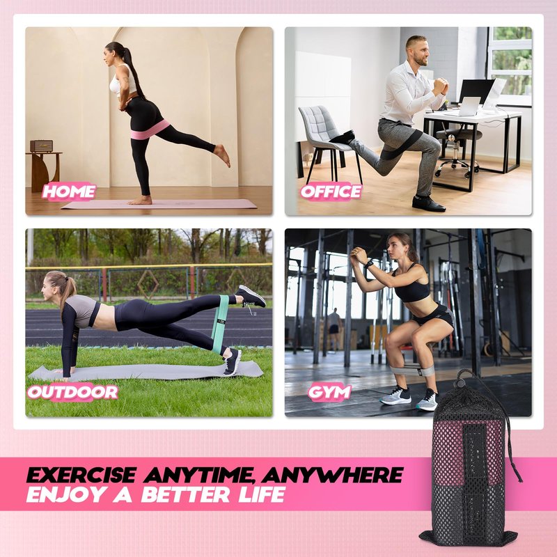Resistance Bands for Working Out with Guide, 4 Workout Bands for Women & Men, Fabric Exercise Bands for Legs, Hip, Glute, Butt, Booty Bands Set for Yoga, Pilates, Strength (Green, Pink, Gray, Black)