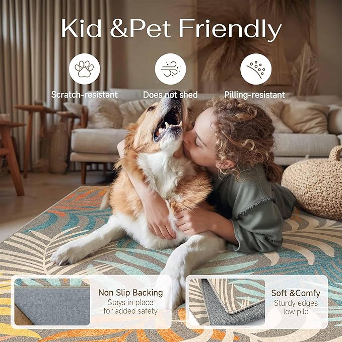 6x9 Indoor Outdoor Area Rug Washable Patio Rug Brown Non Slip Non Shedding Waterproof Carpet for Living Room Bedroom Porch Backyard Deck Balcony RV Camping Garden Picnic
