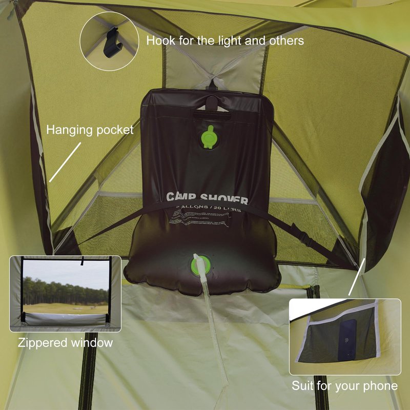 Vidalido Outdoor Camping Shower Tent Easy Setup Privacy Changing Room Portable Camp Shower Tents for Camping with Floor, Waterproof Privacy Shelters Toilet Tent (Army Green)
