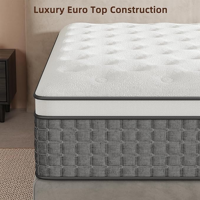 Mattress Queen Size, Medium Firm 14 Inch Mattress with Extra Lumbar & Shoulder Support, Hybrid Mattresses with Gel Memory Foam Pain Relief - Fiberglass Free - No Odor - 365 Night Trial
