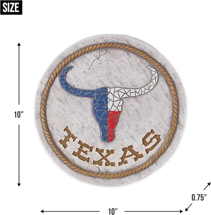 Accent Plus Cement Stepping Stone Collection Decorative Colorful, 10" Diameter, Texas Longhorn