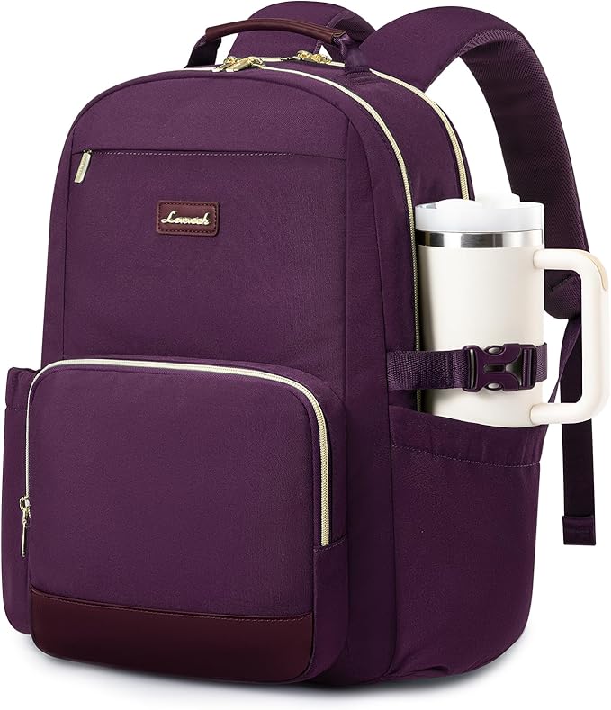 LOVEVOOK Laptop Backpack for Women with Pouch Pocket for Large Capacity Cup,17 Inch Laptop Computer Bag Travel Backpack Purse,Waterproof Work Business Backpack College Teacher Bags,Dark Purple