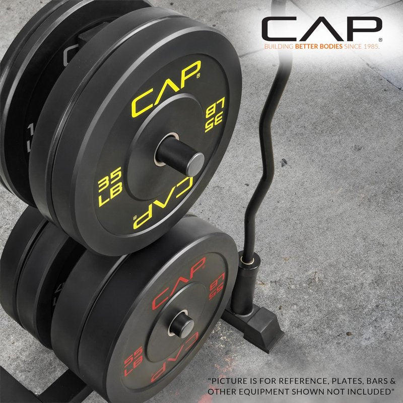 CAP 160 lb Economy Speckled Olympic Bumper Plate Set with Compact Storage Rack, 2-Inch Olympic Plates, Medium Bounce Rubber Weight Plates with Steel Hub, 4 Weight Posts & 2 Barbell Holders for Weightlifting, Strength Training & Home Gym Workouts