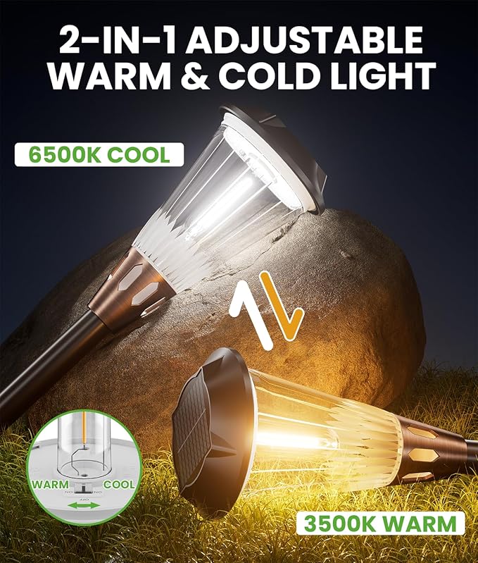BITPOTT 4 Pack Solar Pathway Lights Waterproof IP65, 2-in-1 Warm&Cool Solar Lights Outdoor, Bright Solar Light Outside Pathway, Auto On/Off Outdoor Light for Yard Walkway Driveway Landscape