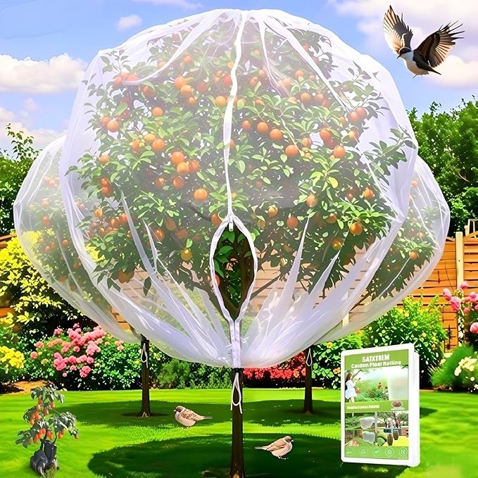 1 Pack 14×18Ft Extra Large Drawstring & Zipper Fruit Tree Netting Cover - Reusable Bird Netting for Blueberry Bushes, Anti-Cicada/Deer/Squirrel Large Plant Protection Net