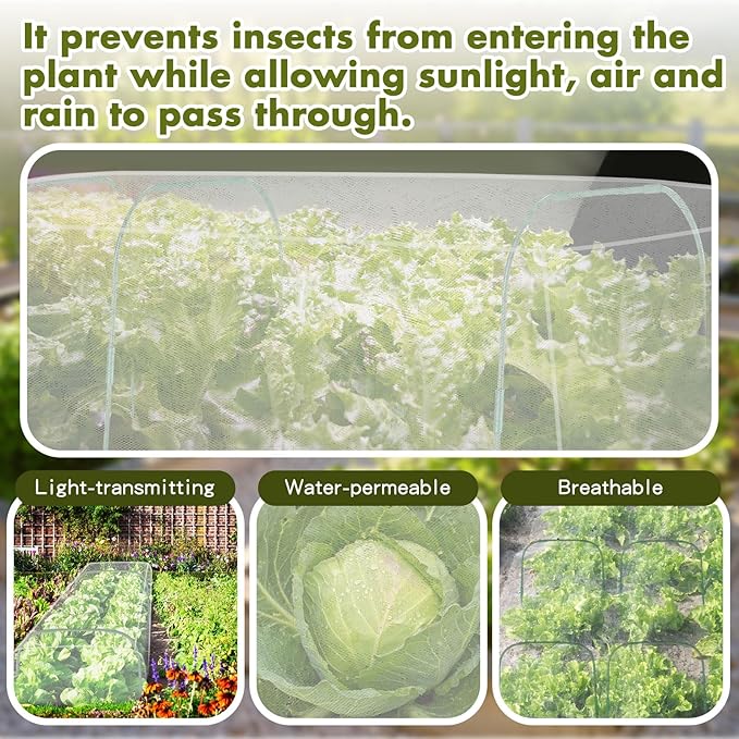 Woanger 2 Pack Garden Netting for Raised Beds Rectangular Pest Barrier with Hoops for Garden Protection Plant Mesh Netting with Drawstring Plants Vegetables Fruits Flowers (for 6x3x1 ft)