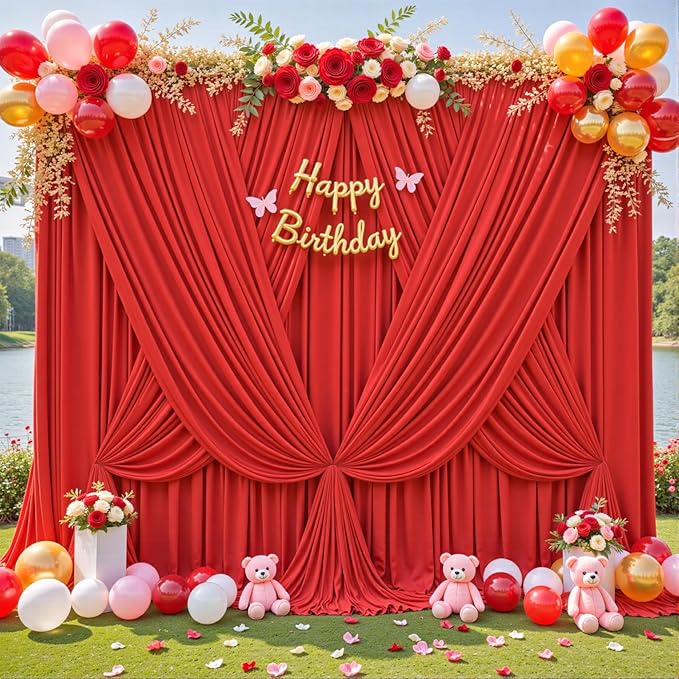 4 Panels Red Backdrop Curtain for Parties Wedding Wrinkle Free Red Photo Curtains Backdrop Drapes Fabric Decoration for Birthday Party Baby Shower Christmas 20ft(W) x 10ft(H)