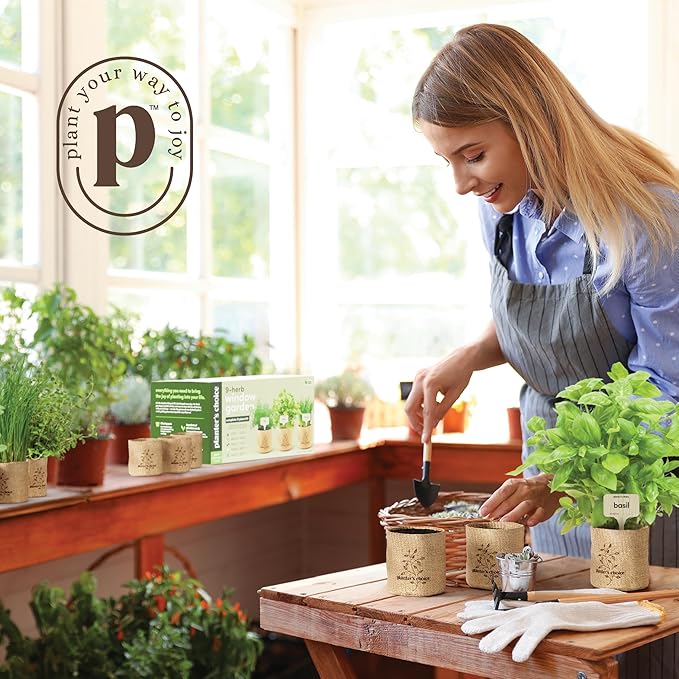 Planters' Choice 9 Herb Indoor Window Garden Kit - Birthday Gifts - House Plants Seeds - Best Unique Gift Ideas for Women, Mom, Friend, Her, Housewarming, Mother - Live Plant Starter, Gardening Lovers