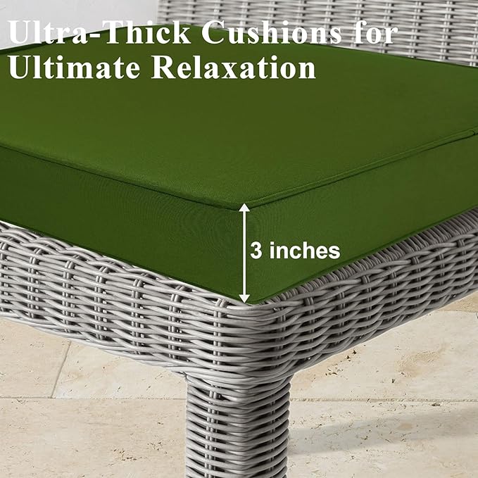 Outdoor Chair Cushions 19x19x4 Inch, Waterproof Green Patio Furniture Cushions Set of 2 with Ties & Handle, 3 Year Color Fastness Square Replacement Seat Cushions for Sofa, Couch