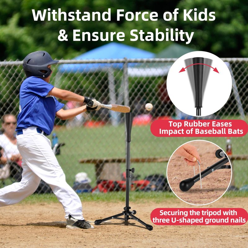 Kids Baseball Tee, 20.87 to 31.29 Inches Batting Tees for Baseball with Carry Bag, Portable Stable Baseball Tees for hitting, Tripod Tanner Tee for Baseball Practice Stand Aged 3-8 Years (Black)