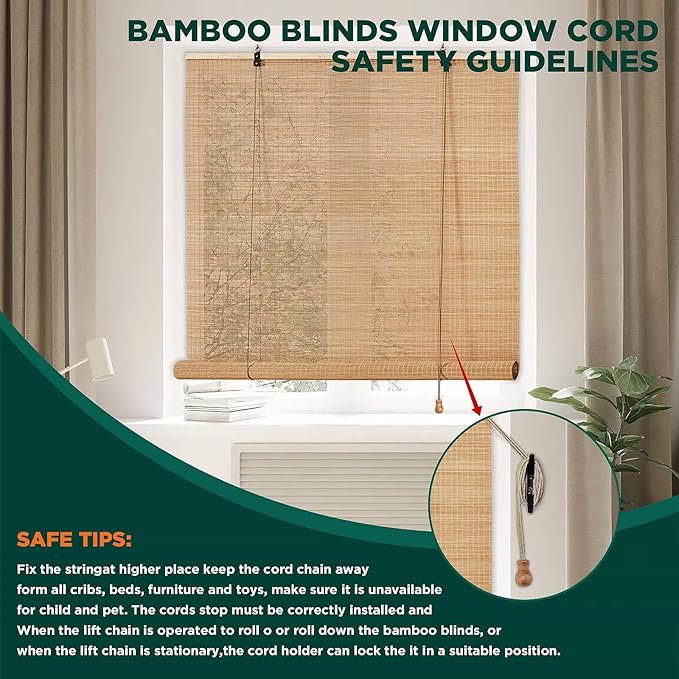 Bamboo Blinds for Interior Windows, Custom Roller Shades for Indoor Window and