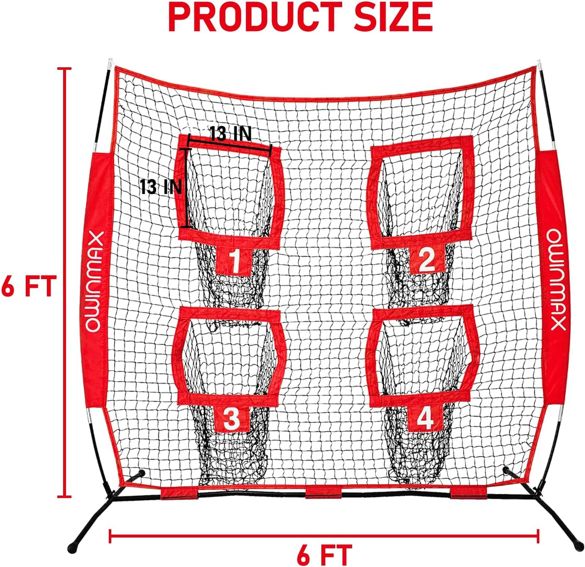 Skiennix Football Trainer Throwing Net - 6x6 Ft Target Practice with 4 Targets & Carry Bag | Black/Red