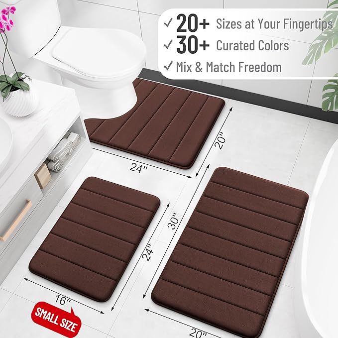 OLANLY Memory Foam Long Bathroom Rugs Runner 70x24, Super Soft Absorbent Bath Mat, Quick Dry, Machine Washable Shower Floor Rugs, Bathmat Carpet, Bathroom Home Decor Accessories, Brown