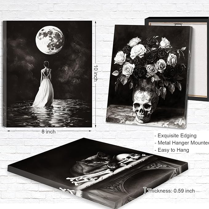 Framed Dark Academia Wall Art, Victorian Gothic Wall Art, Creepy Dark Moody Decor Aesthetic Decor for Bedroom Living Room Gallery Home (Framed, 8x10in, Set of 6, Ready to Hang)