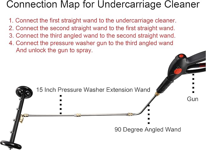 Tool Daily Dual-Function Undercarriage Cleaner,Surface Cleaner for Pressure Washer, 16 Inch, Underbody Car Wash Water Broom with 3 Pieces Extension Wand, 4000 PSI