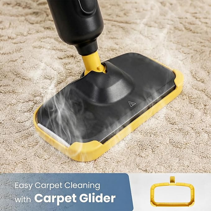 DUMOS Steam Mop for Floor Cleaning, Detachable Handheld Steam Cleaner, Suitable for All Floors Like Tiles, Hardwood, Stone, Lightweight with 2 Washable Pads,Black and Yellow