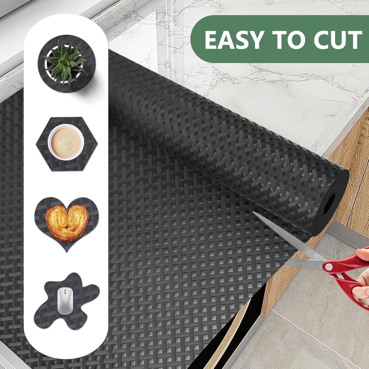 Shelf Liners, Non-Adhesive Drawer Liner, Waterproof & Oil-Proof Kitchen Cabinet Cupboard Liner Plastic EVA Material BPA Free Fridge Liner Mats Paper Protector for Shelves (Black/16in x 240in)