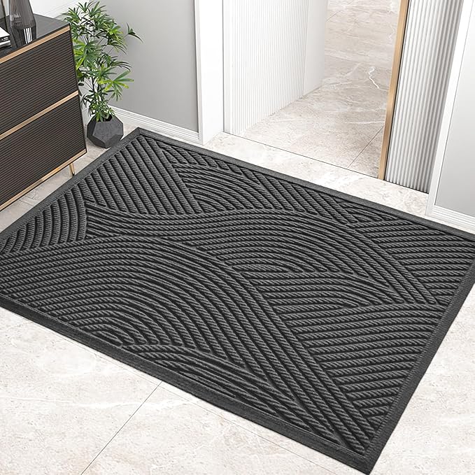 Sturdy Front Door Mat, Absorbent Muddy Dirt Resist Welcome Door Mats Outdoor Indoor, Stain and Fade Resistant, Non-Slip Backing Entry Mat Low Profile Doormat for Entryway, 72×24, Grey
