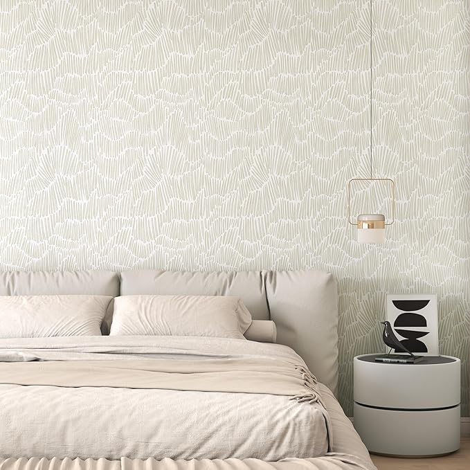 Theper Beige Peel and Stick Wallpaper Boho 17.3"×118" Modern Striped Removable