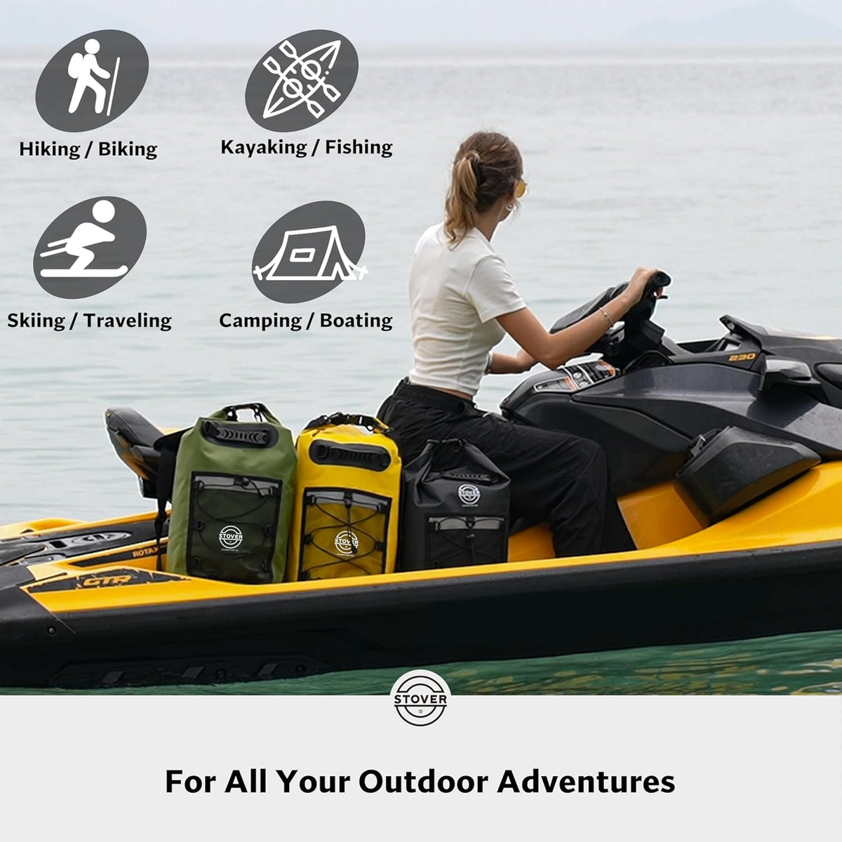 STOVER Waterproof Dry Bag | Roll-Top Backpack with Phone Case for Kayaking, Hiking & Camping - 5L to 55L