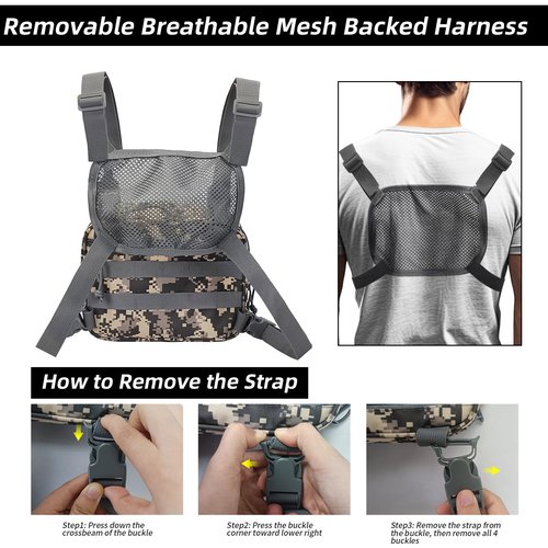 SMONT Tactical Chest Bag Pack for Men, Molle Micro Chest Rig Pouch for Hunting Fly Fishing Running Camo Grey