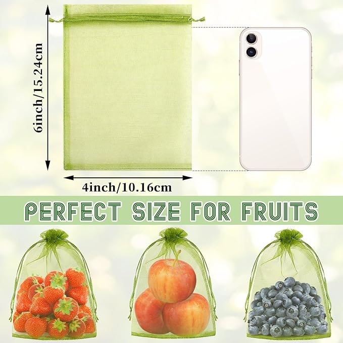 DECYOOL 120 PCS Fruit Protection Bags 4 X 6 inch, Green Fruit Bags for Fruit Trees Fruit Netting Cover Drawstring Mesh Bags Suit for Mangoes Tomatoes Fruit Trees Veggies Garden
