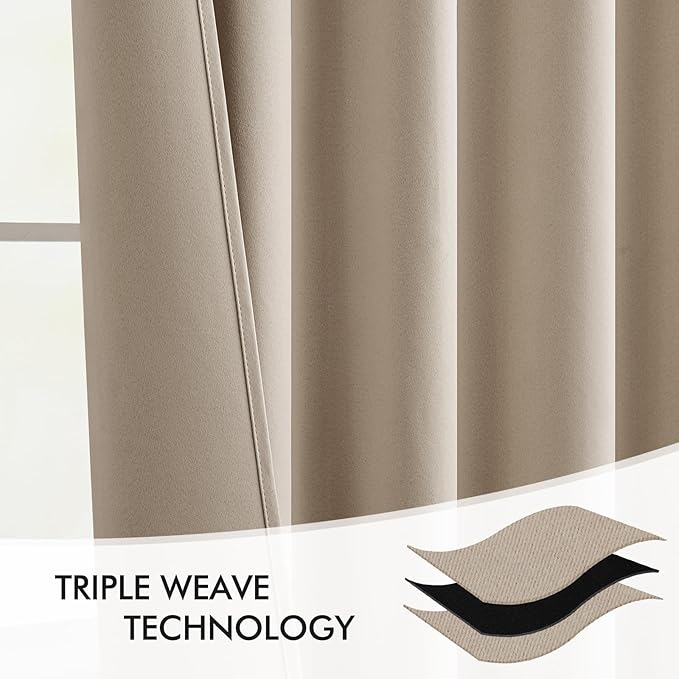 MIULEE Taupe Back Tab Blackout Curtains 102 Inch Long 2 Panels Set