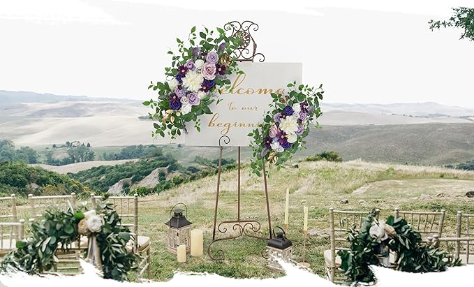 Wedding Arch Flower Kit of 2 - Artificial Flower Swag Wedding Welcome Sign Decorative Floral Swags for Wedding Reception Ceremony Signs Wedding Chair Ceremony Floral Decor (Lilac & Ivory)