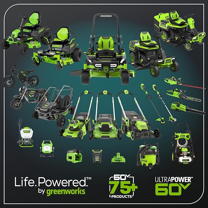 Greenworks 60V 54" Zero Turn,(2) 20.0Ah+(2) 8.0Ah+(2) 4.0Ah Batteries+Wall Charger
